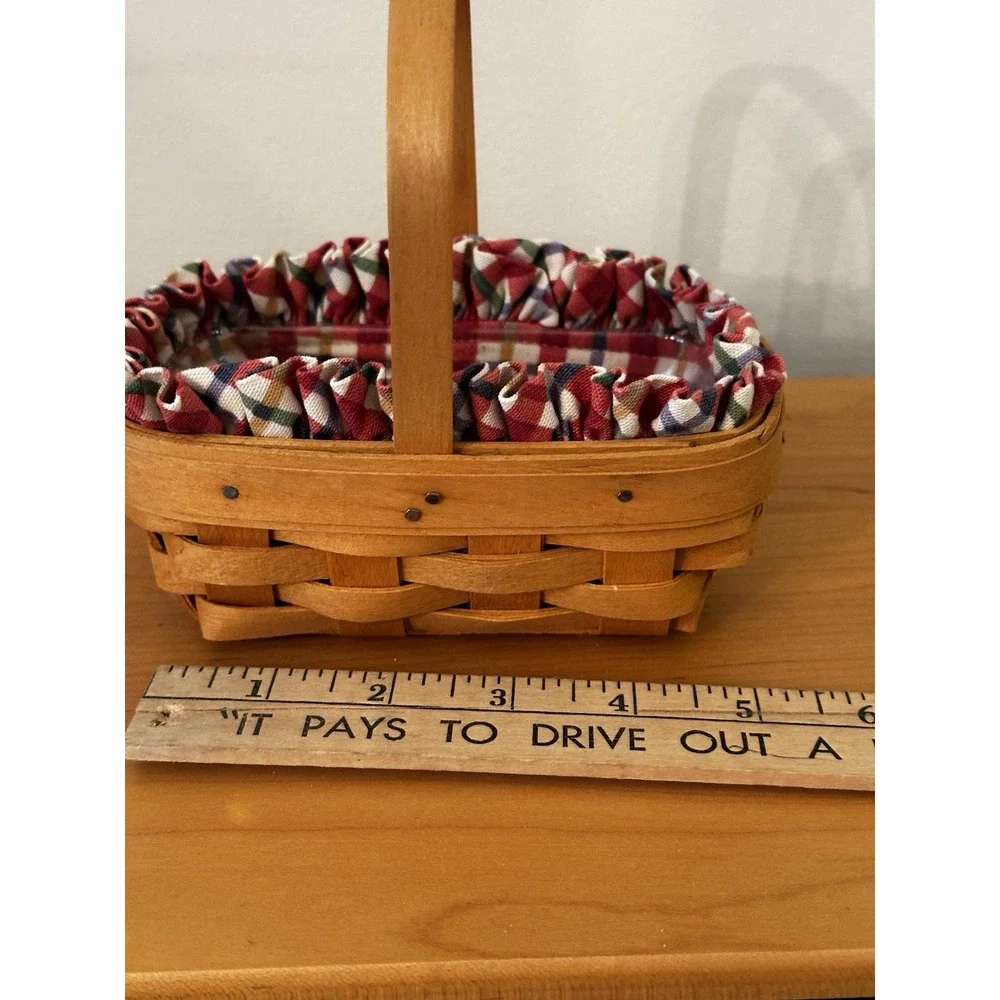 Longaberger 2000 Parsley Booking‎ Basket Plaid Liner Protector Handwoven 6x4x3